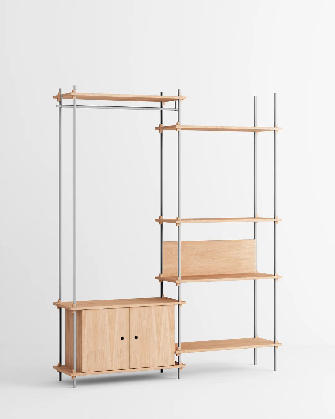 ราวแขวนผ้า MOEBE แบบโมดูลาร์ ทำจากไม้โอ๊กสไตล์สแกนดิเนเวียน นำเข้าโดย Old Pine Trees ปรับแต่งได้ไม่สิ้นสุด เพิ่มชิ้นส่วนหรือปรับรูปแบบได้ตามต้องการ โครงสร้างแบบคอมโพเนนต์ แข็งแรง ใช้งานได้นาน เหมาะสำหรับการจัดเก็บเสื้อผ้าและตกแต่งบ้านในสไตล์สแกนดิเนเวียนอย่างเป็นระเบียบ