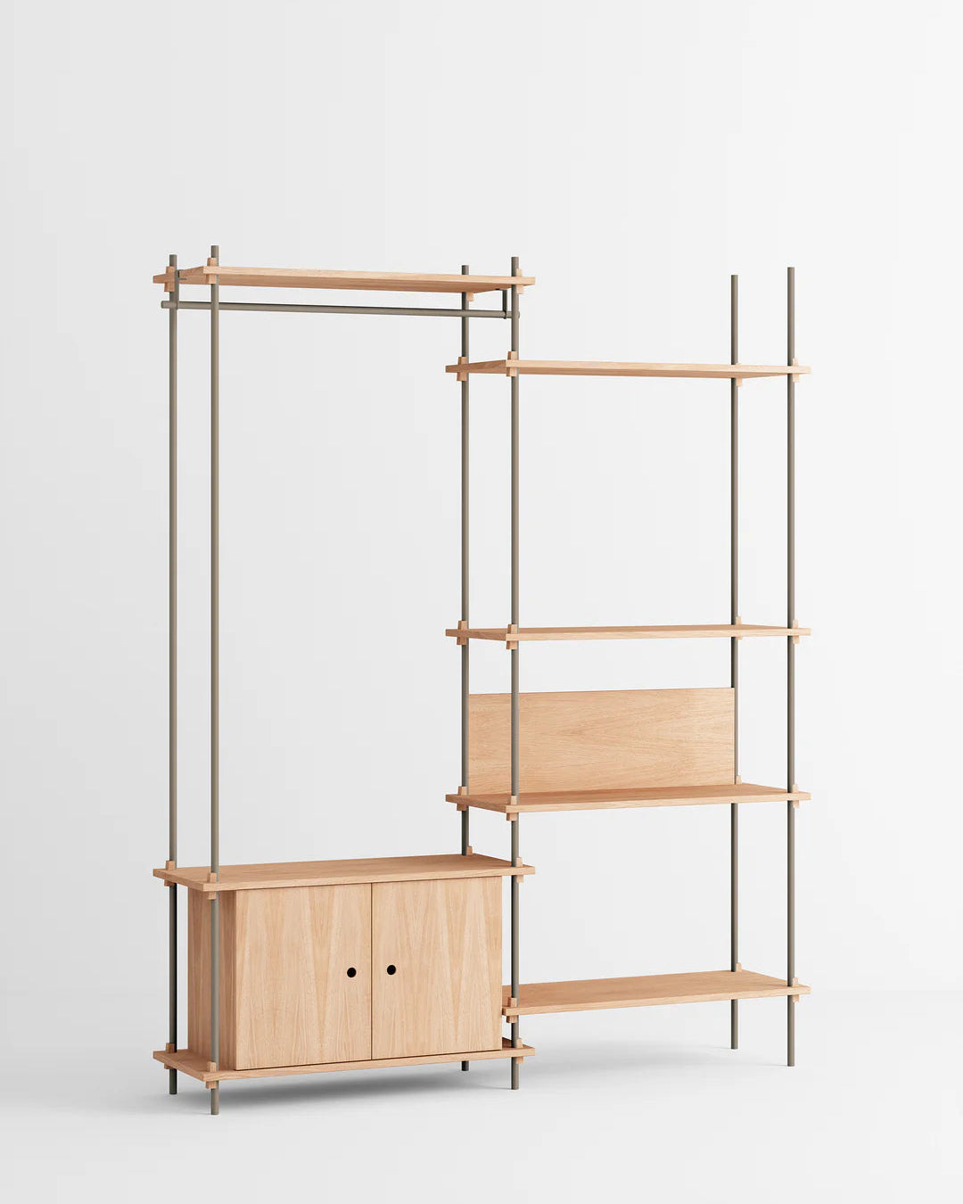 ราวแขวนผ้า MOEBE แบบโมดูลาร์ ทำจากไม้โอ๊กสไตล์สแกนดิเนเวียน นำเข้าโดย Old Pine Trees ปรับแต่งได้ไม่สิ้นสุด เพิ่มชิ้นส่วนหรือปรับรูปแบบได้ตามต้องการ โครงสร้างแบบคอมโพเนนต์ แข็งแรง ใช้งานได้นาน เหมาะสำหรับการจัดเก็บเสื้อผ้าและตกแต่งบ้านในสไตล์สแกนดิเนเวียนอย่างเป็นระเบียบ