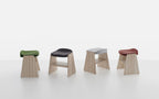 Mattiazzi MC19 FRONDA Stool สตูลโครงไม้ pine พร้อม shelf ใต้ที่นั่งและ steel seat สำหรับพื้นที่ภายในร่วมสมัย