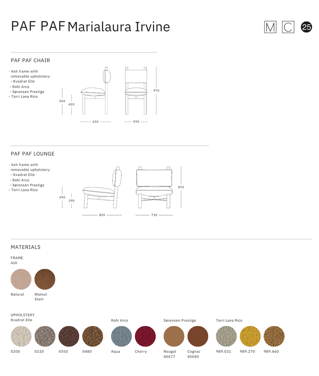 Mattiazzi PAF PAF Lounge เก้าอี้ lounge โครงไม้ ash พร้อม removable upholstery สำหรับพื้นที่นั่งเล่นและพื้นที่ภายในร่วมสมัย