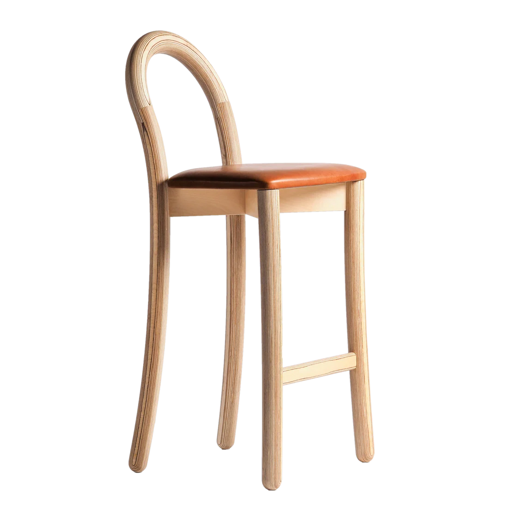Made by Choice GOMA Bar Chair เก้าอี้ bar birch plywood พร้อมเบาะหนัง cognac leather ออกแบบโดย Thomas Sandell
