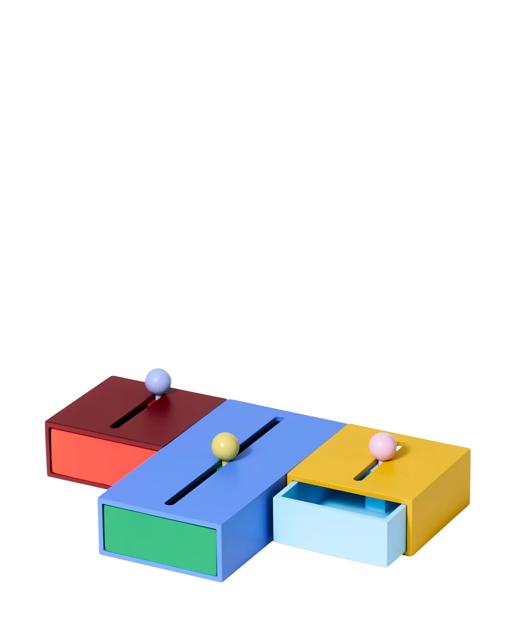 Areaware Cache Box by Kenyon Yeh, minimalist wooden box in warm, playful colors curated by Old Pine Trees for everyday spaces. กล่องเก็บของดีไซน์มินิมอลจาก Areaware ผลงานของ Kenyon Yeh สีสันเรียบแต่สนุก คัดสรรโดย Old Pine Trees