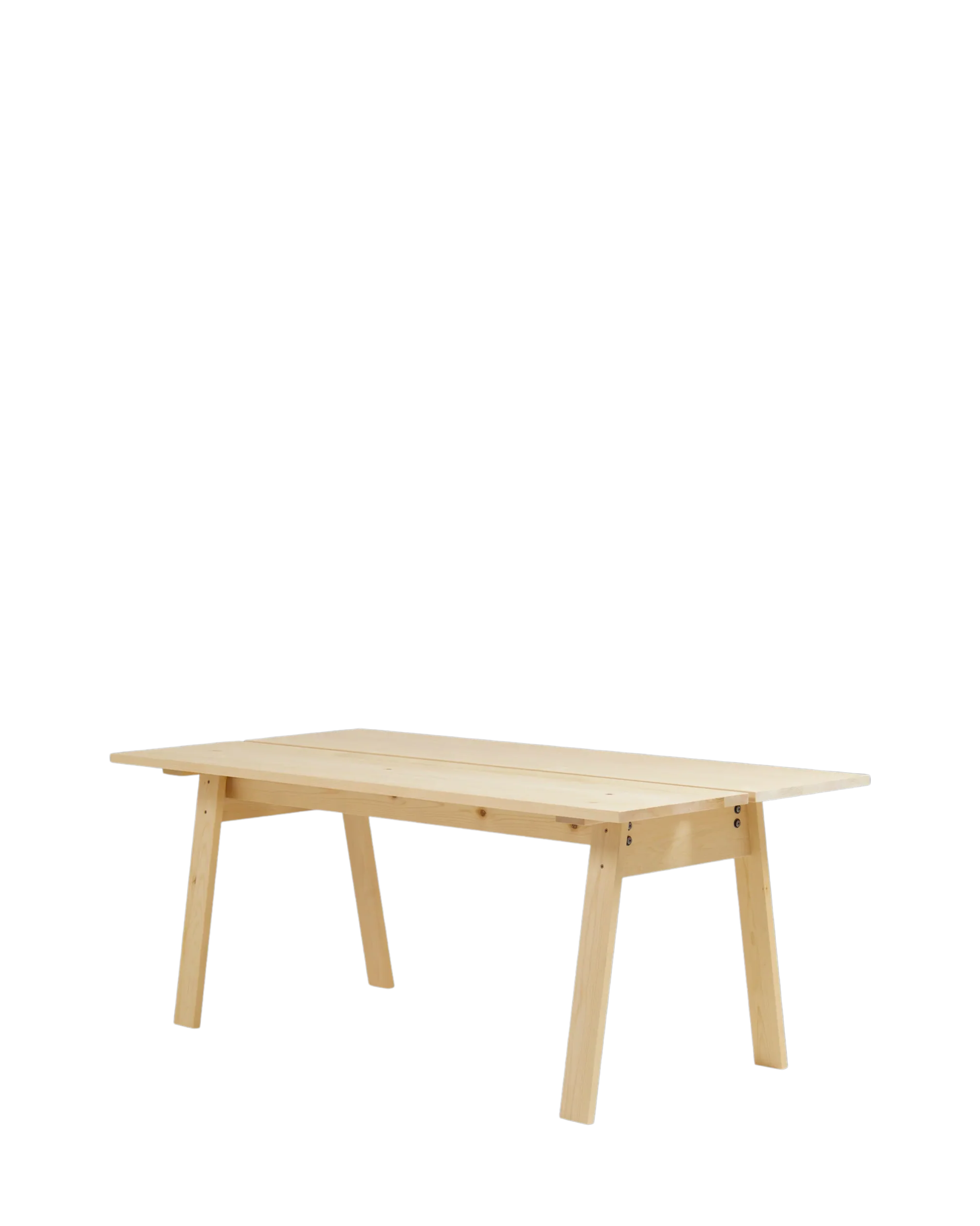 Ishinomaki Laboratory Os Table โต๊ะไม้โครงสร้าง A-frame พร้อมร่องกลางสำหรับสายไฟ ออกแบบโดย Paul Vaugoyeau