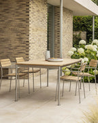 Solas Rectangular Table โต๊ะกลางแจ้งหน้าไม้สักโครงสแตนเลส ออกแบบโดย Matthew Hilton