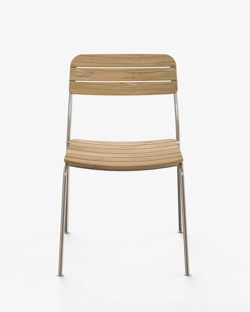 Solas Side Chair เก้าอี้กลางแจ้งไม้สักโครงสแตนเลส ออกแบบโดย Matthew Hilton