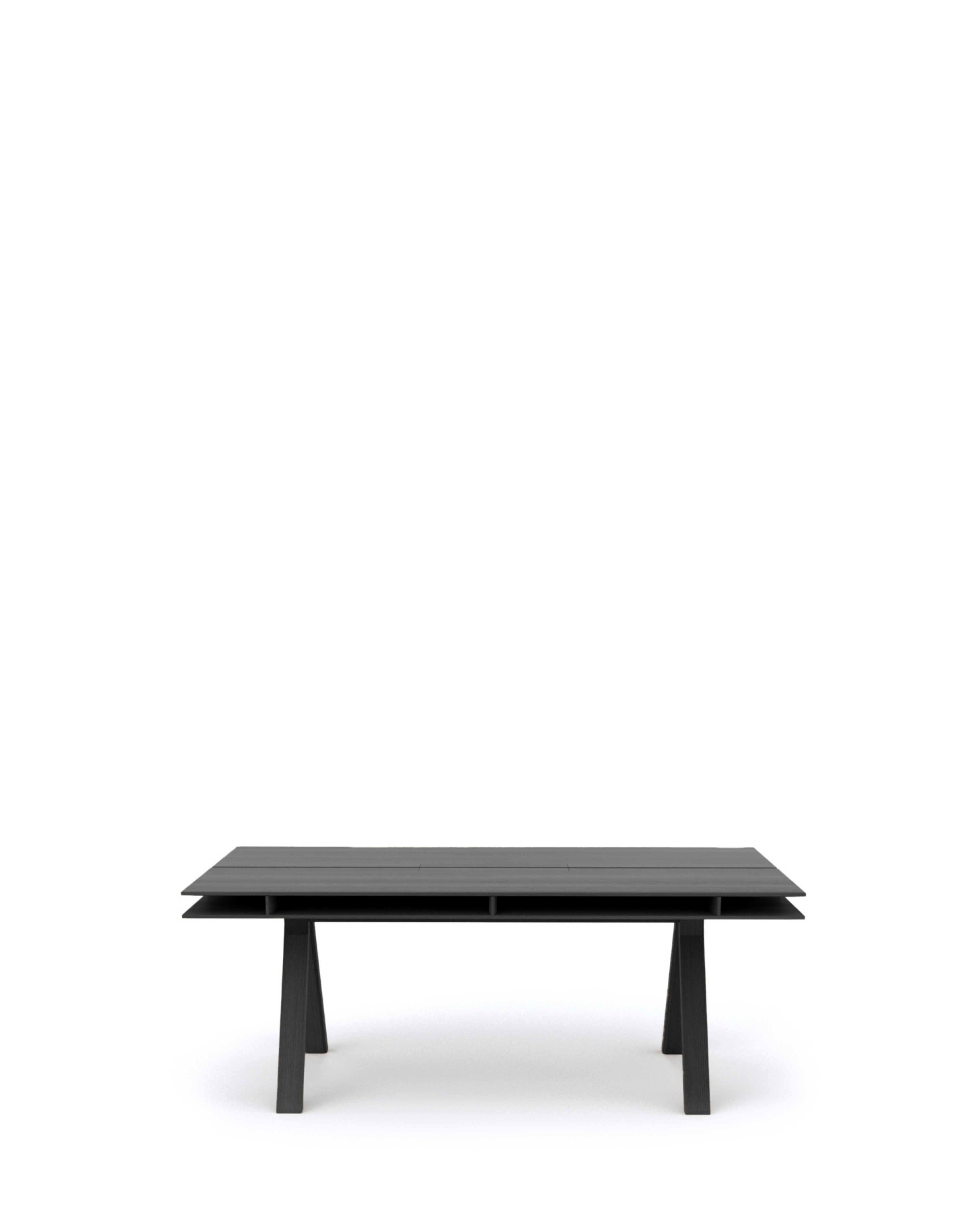 Karimoku New Standard Spectrum Workstation DT190 โต๊ะประชุมไม้โอ๊คดีไซน์ double tabletop พร้อมช่องเก็บของและระบบจัดการสายไฟ ออกแบบโดย Geckeler Michels
