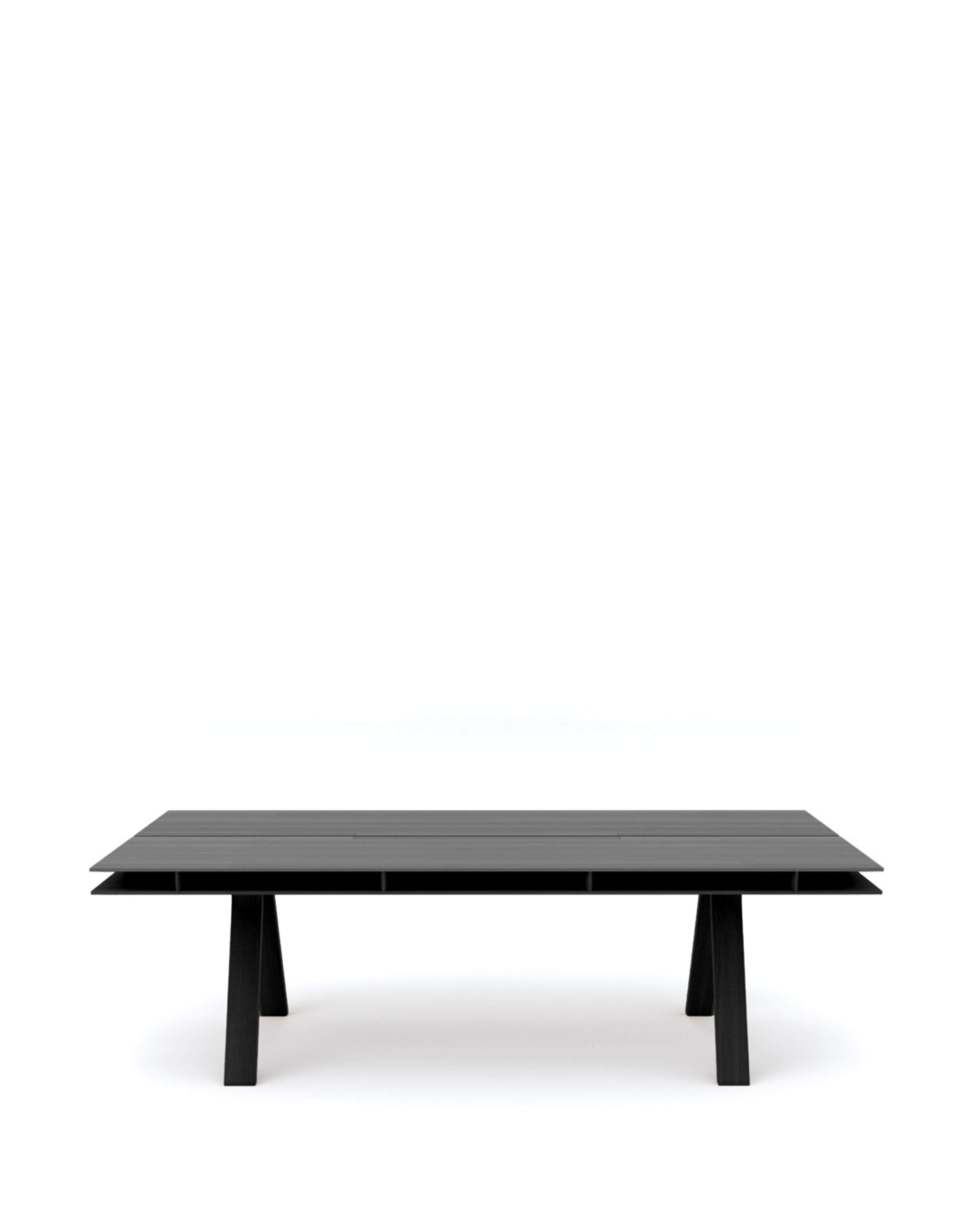 Karimoku New Standard Spectrum Workstation DT240 โต๊ะประชุมไม้โอ๊คดีไซน์ double tabletop พร้อมช่องเก็บของและระบบจัดการสายไฟ ออกแบบโดย Geckeler Michels
