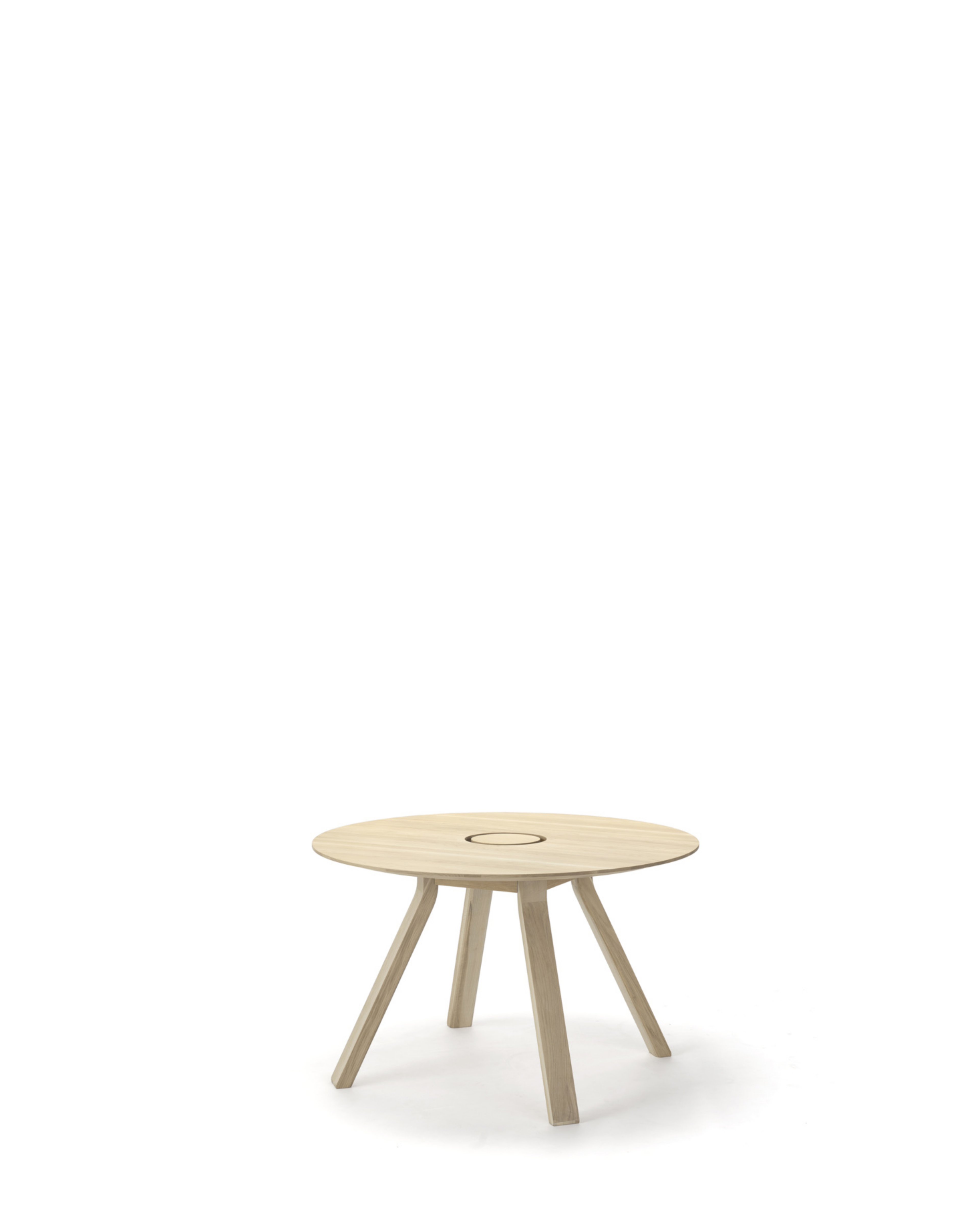 Karimoku New Standard Spectrum Workstation Round ST120 โต๊ะทำงานทรงกลมไม้โอ๊คพร้อมระบบจัดการสายไฟ ออกแบบโดย Geckeler Michels