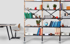 Very Good & Proper Croquet Compression Shelving ชั้นวางของแบบ floor-to-ceiling โครงไม้ oak และเหล็ก modular ออกแบบโดย Michael Marriott