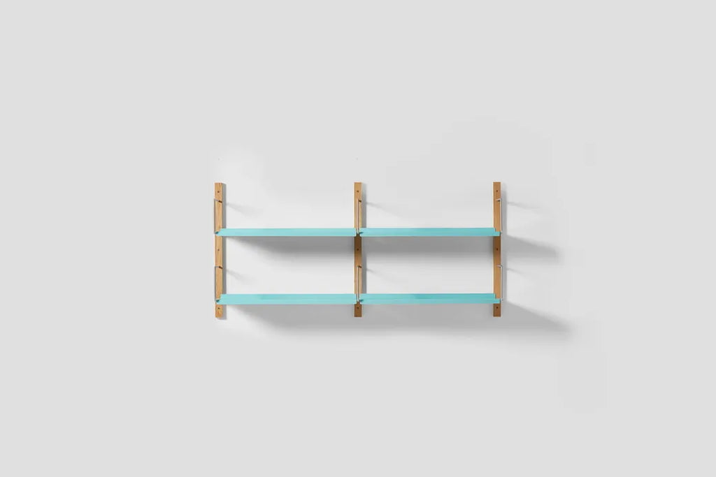 Very Good & Proper Croquet Wall Shelving ชั้นวางติดผนัง โครงไม้ oak และเหล็ก modular ออกแบบโดย Michael Marriott