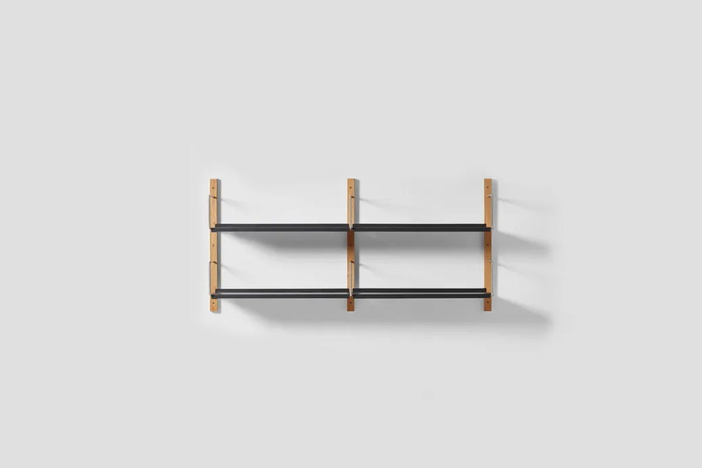 Very Good & Proper Croquet Wall Shelving ชั้นวางติดผนัง โครงไม้ oak และเหล็ก modular ออกแบบโดย Michael Marriott