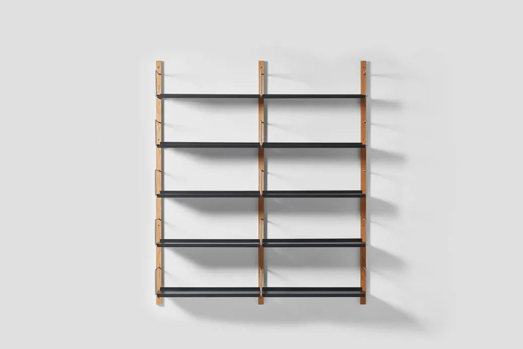 Very Good & Proper Croquet Wall Shelving ชั้นวางติดผนัง โครงไม้ oak และเหล็ก modular ออกแบบโดย Michael Marriott
