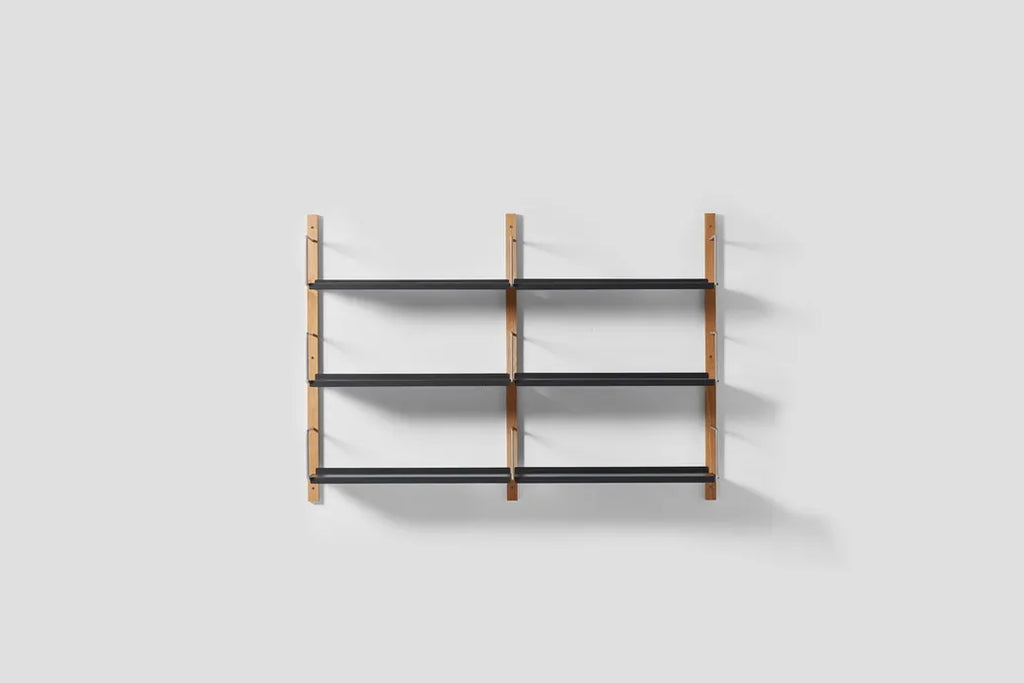 Very Good & Proper Croquet Wall Shelving ชั้นวางติดผนัง โครงไม้ oak และเหล็ก modular ออกแบบโดย Michael Marriott
