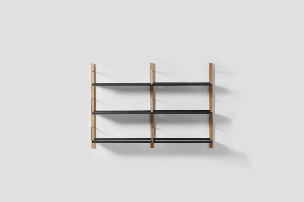 Very Good & Proper Croquet Wall Shelving ชั้นวางติดผนัง โครงไม้ oak และเหล็ก modular ออกแบบโดย Michael Marriott