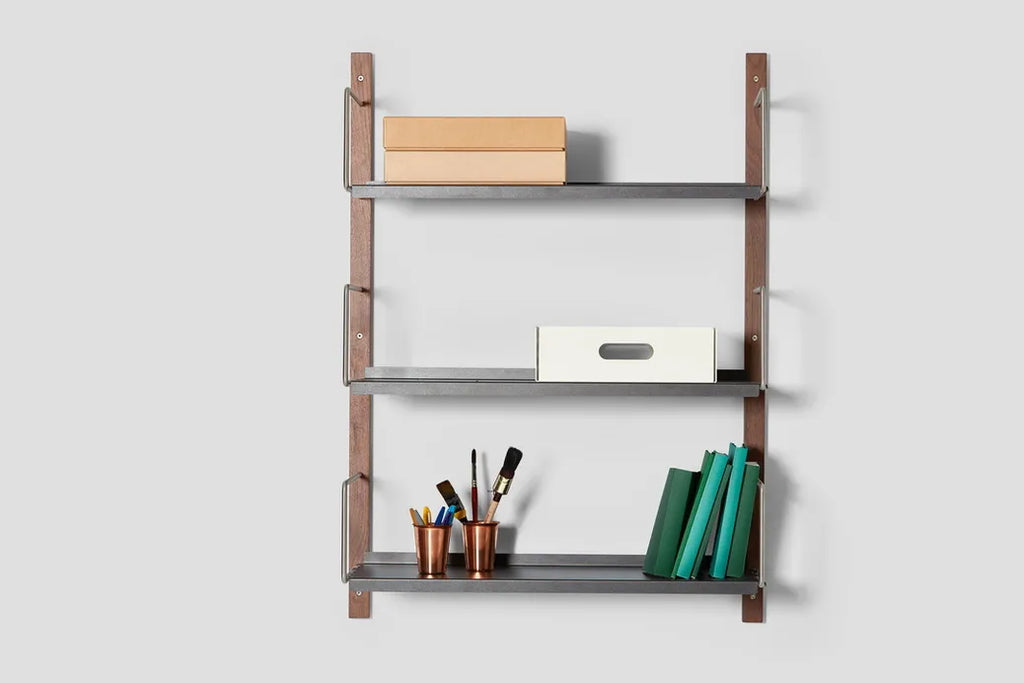 Very Good & Proper Croquet Wall Shelving ชั้นวางติดผนัง โครงไม้ oak และเหล็ก modular ออกแบบโดย Michael Marriott