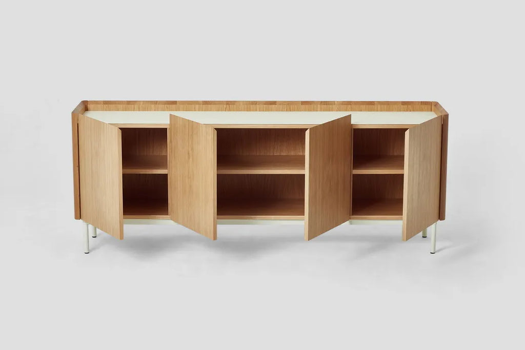 Very Good & Proper Valley Cabinet ตู้เก็บของไม้ oak พร้อม top linoleum และฐานเหล็ก ออกแบบโดย Daniel Schofield