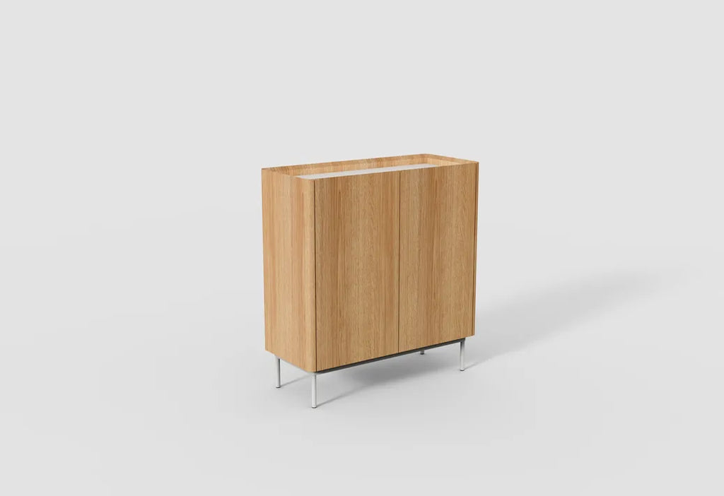 Very Good & Proper Valley Cabinet ตู้เก็บของไม้ oak พร้อม top linoleum และฐานเหล็ก ออกแบบโดย Daniel Schofield