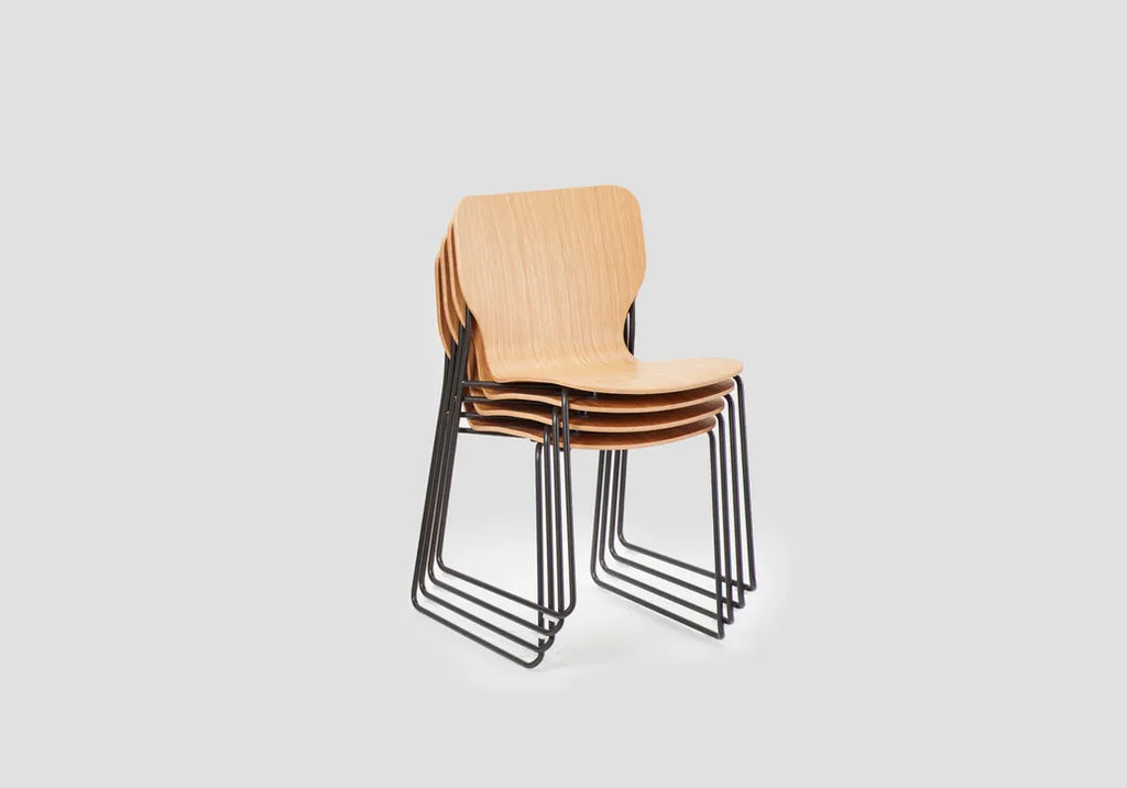 Very Good & Proper Pino Super Stacker เก้าอี้โครงเหล็ก ที่นั่ง plywood ซ้อนเก็บได้จำนวนมาก ออกแบบโดย John Tree