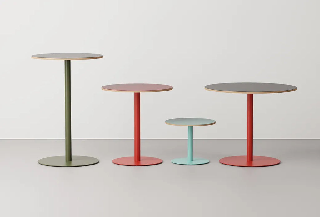 Very Good & Proper Dowel Pedestal Tables โต๊ะฐานกลางโครงเหล็ก หน้า linoleum หรือไม้ veneer ออกแบบโดย Team VG&P