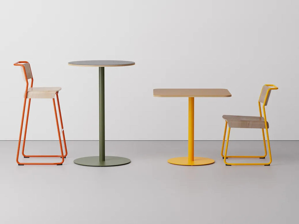 Very Good & Proper Dowel Pedestal Tables โต๊ะฐานกลางโครงเหล็ก หน้า linoleum หรือไม้ veneer ออกแบบโดย Team VG&P