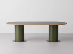 Very Good & Proper Dowel Barrel Table โต๊ะทรงกลมฐานเหล็กทรงกระบอก หน้า linoleum หรือไม้ veneer ออกแบบโดย Team VG&P