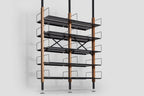 Very Good & Proper Croquet Compression Shelving ชั้นวางของแบบ floor-to-ceiling โครงไม้ oak และเหล็ก modular ออกแบบโดย Michael Marriott