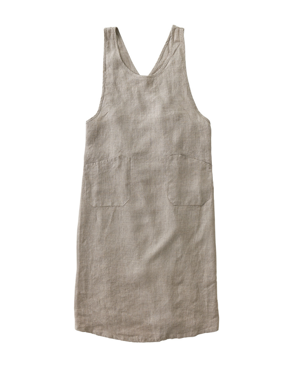 Linen over dress apron natural ผ้ากันเปื้อนลินิน 100% สีลินินธรรมชาติ โทนเบจน้ำตาลอ่อน ดีไซน์โอเวอร์เดรส สวมใส่ง่าย จาก Fog Linen Work โดย Old Pine Trees