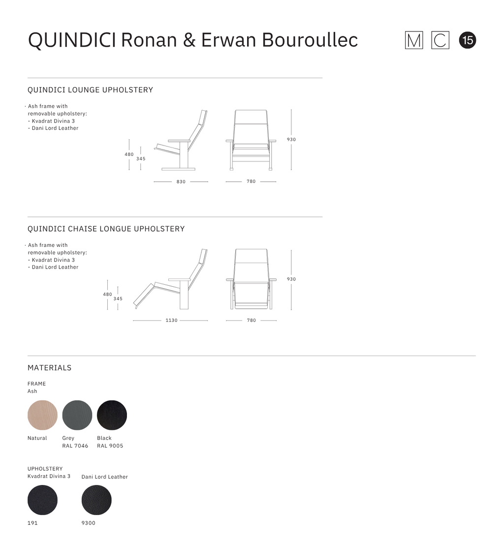 Mattiazzi MC15 QUINDICI Lounge Chair โครงไม้ ash พร้อม removable upholstery สำหรับพื้นที่ภายในร่วมสมัย