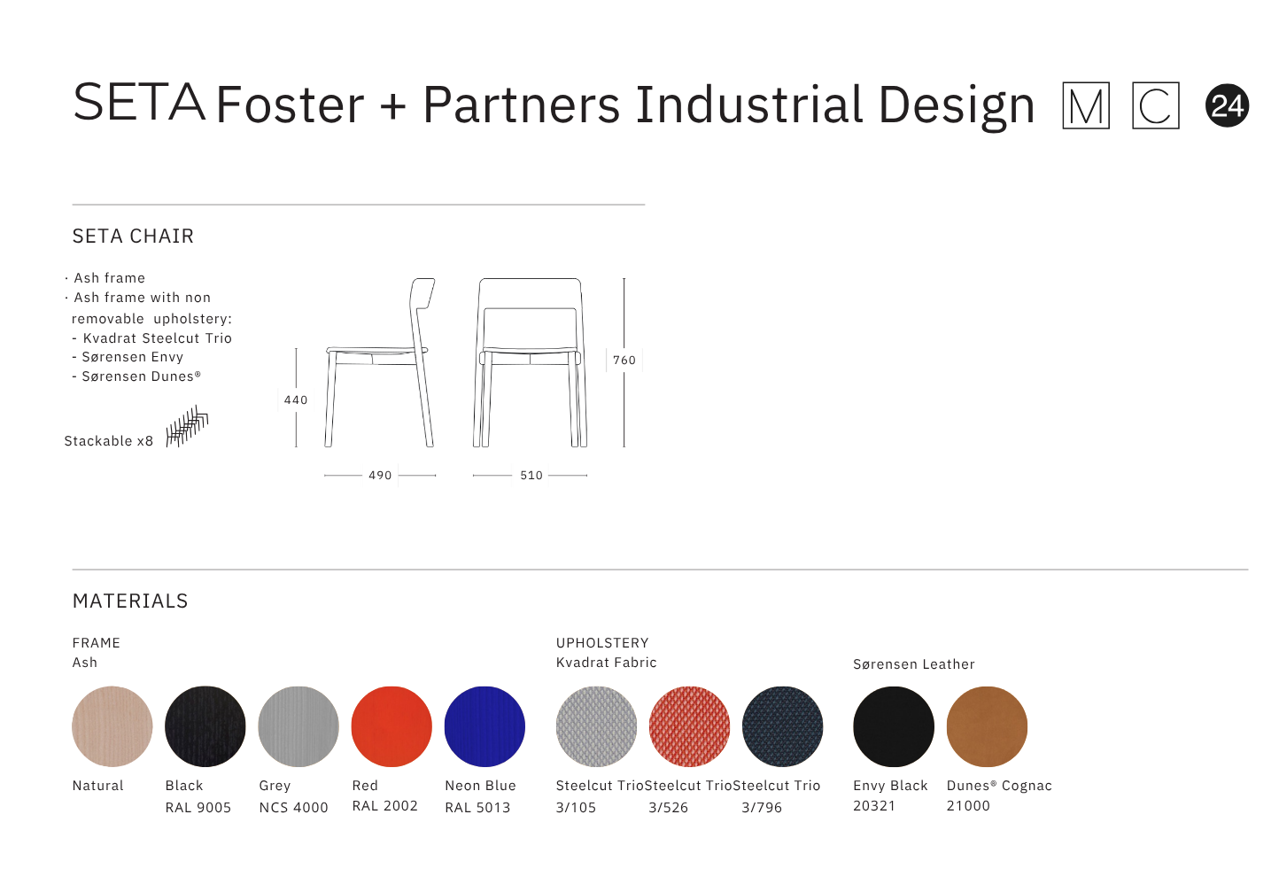 Mattiazzi SETA Chair เก้าอี้โครงไม้ ash แบบ stackable สำหรับร้านอาหาร คาเฟ่ และพื้นที่ภายในร่วมสมัย