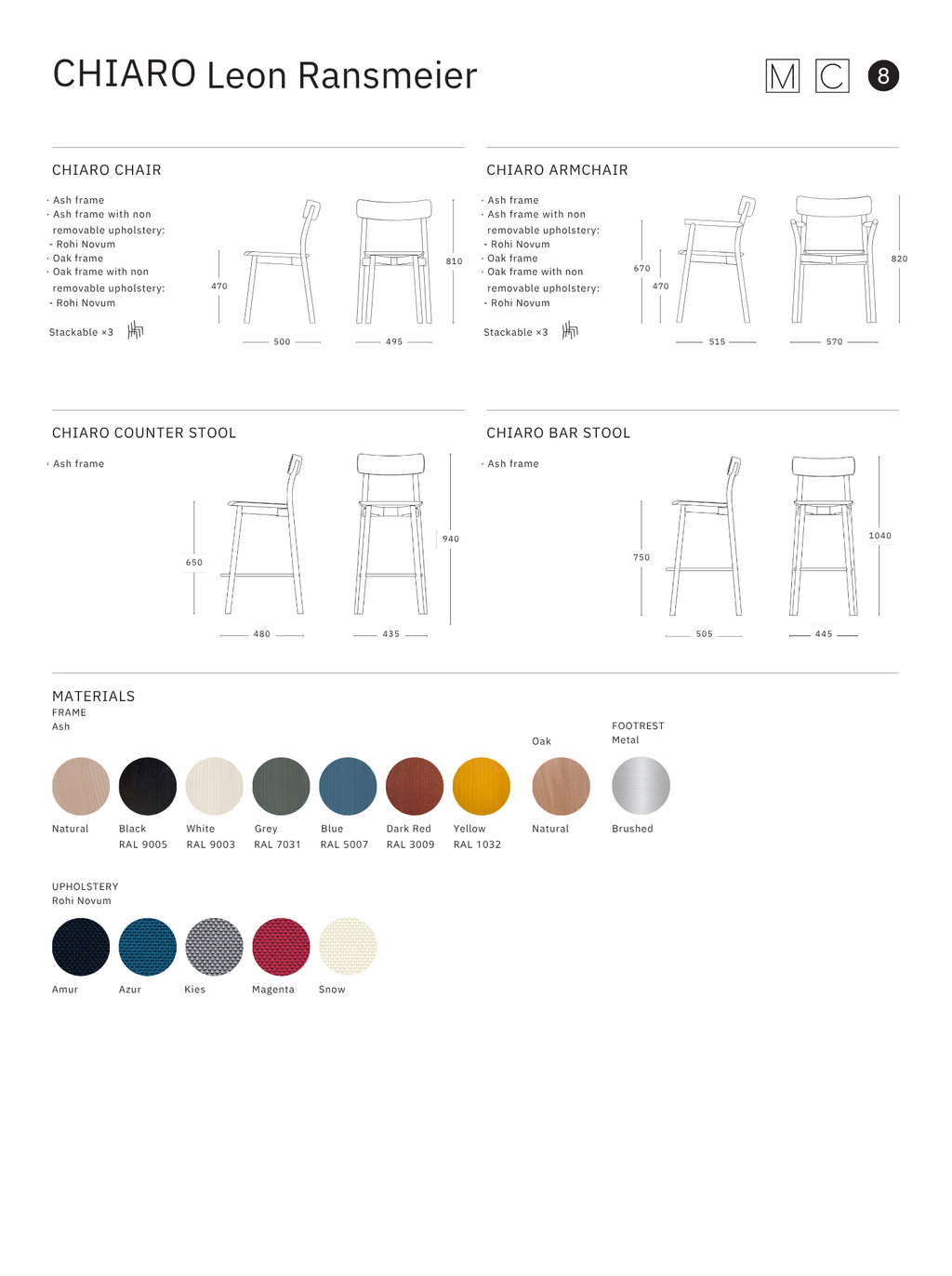 Mattiazzi MC8 CHIARO Chair เก้าอี้ไม้ ash หรือ oak ดีไซน์เรียบง่าย ออกแบบโดย Leon Ransmeier