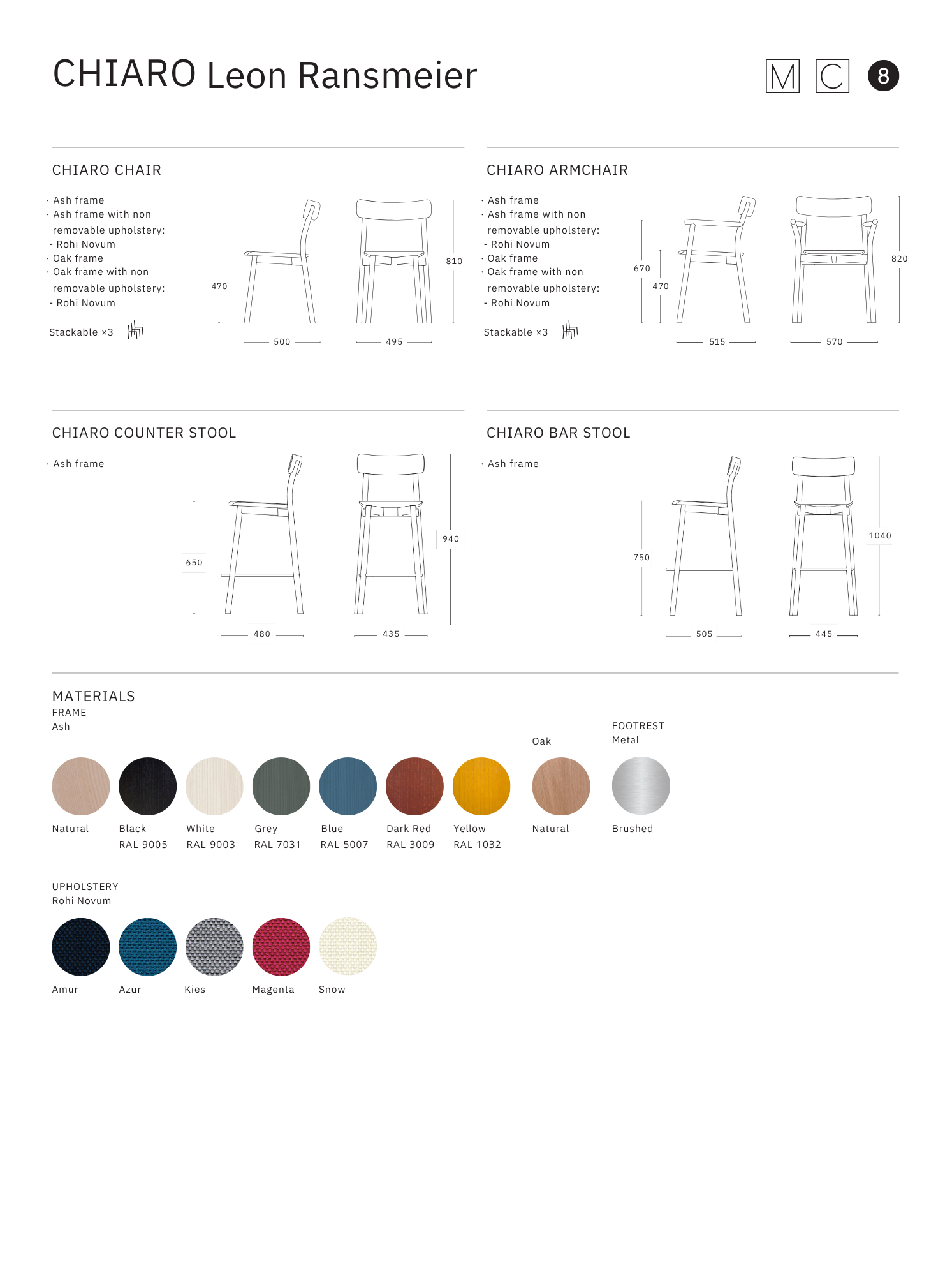 Mattiazzi MC8 CHIARO Chair เก้าอี้ไม้ ash หรือ oak ดีไซน์เรียบง่าย ออกแบบโดย Leon Ransmeier
