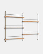 ชั้นวางของจาก MOEBE ดีไซน์เรียบง่ายแบบสแกนดิเนเวีย ปรับเปลี่ยนได้ตามพื้นที่และการใช้งาน ผลิตจากไม้โอ๊กแท้และโครงเหล็กเคลือบสีพาวเดอร์ แบบโมดูลาร์ปรับเพิ่มช่องหรือทำเต็มผนังได้ ใช้ชั้นไม้โอ๊ควีนียร์ FSC นำเข้าโดย Old Pine Trees.