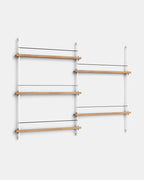 ชั้นวางของจาก MOEBE ดีไซน์เรียบง่ายแบบสแกนดิเนเวีย ปรับเปลี่ยนได้ตามพื้นที่และการใช้งาน ผลิตจากไม้โอ๊กแท้และโครงเหล็กเคลือบสีพาวเดอร์ แบบโมดูลาร์ปรับเพิ่มช่องหรือทำเต็มผนังได้ ใช้ชั้นไม้โอ๊ควีนียร์ FSC นำเข้าโดย Old Pine Trees.