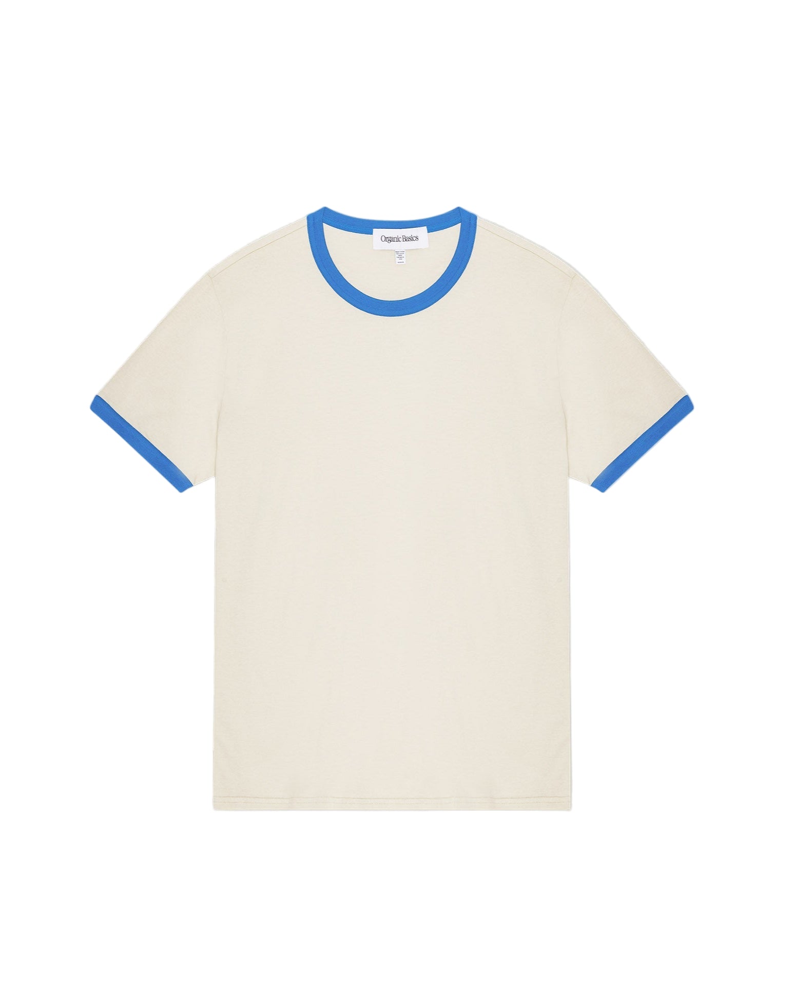 เสื้อยืด Core Play Ringer Tee สี Sandstone / Azure Blue ผลิตจากผ้าฝ้ายออร์แกนิก 100% ดีเทลคอและแขนตัดสีสองโทน สไตล์มินิมอลสดใส ขายโดย Old Pine Trees | Core Play Ringer Tee Sandstone / Azure Blue made with 100% organic cotton, two-tone neckline and sleeve detail, minimal and playful design. Sold by Old Pine Trees.
