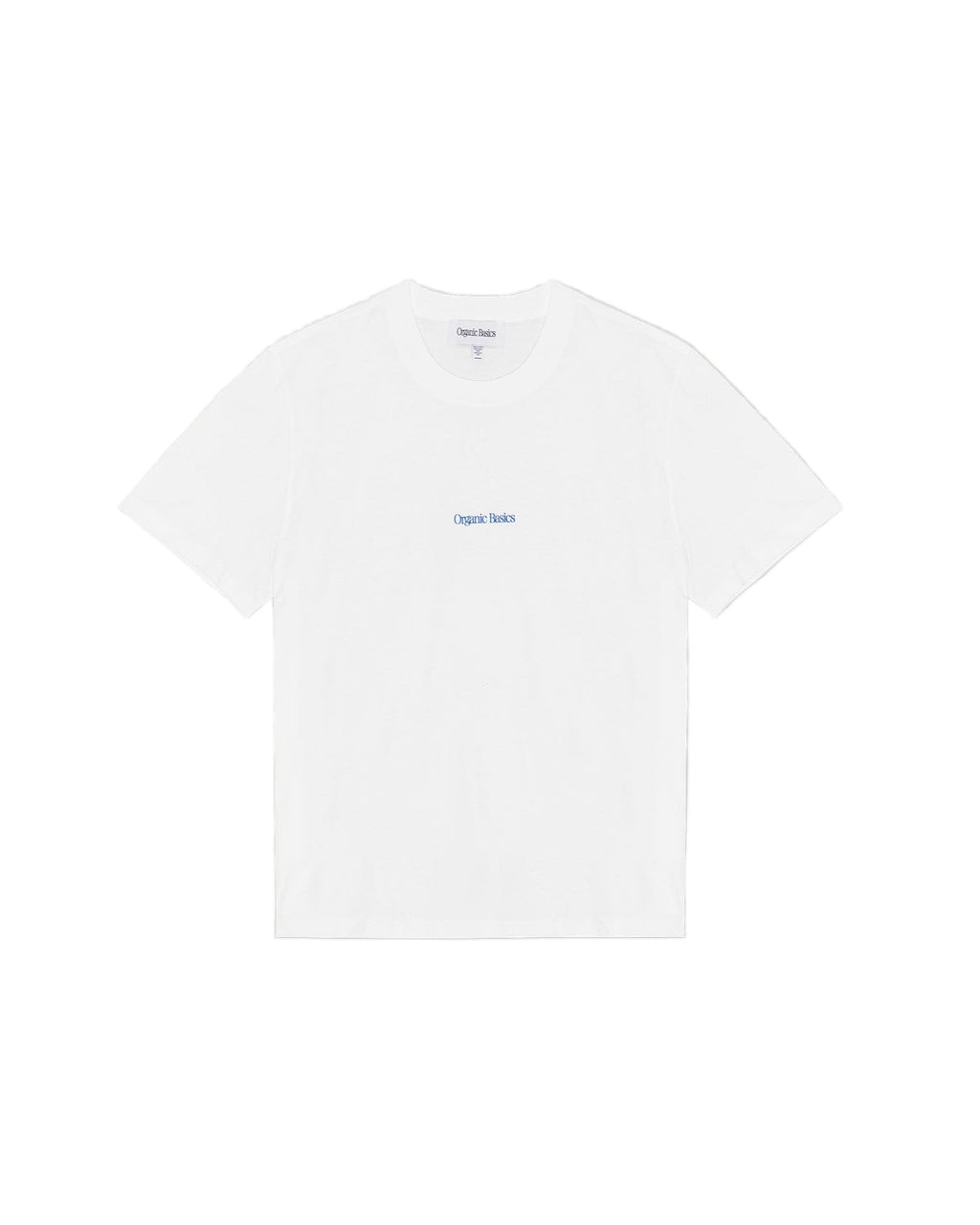 เสื้อยืด True Logo Tee สี White ทรงบ็อกซี่ แขนสั้น คอกลม ทำจากผ้าฝ้ายออร์แกนิก 100% เนื้อหนา 210 gsm พร้อมโลโก้ Organic Basics ที่ด้านหน้า – True Logo Tee in White, boxy crewneck short-sleeve T-shirt made from 100% heavyweight organic cotton with Organic Basics logo – sold by Old Pine Trees