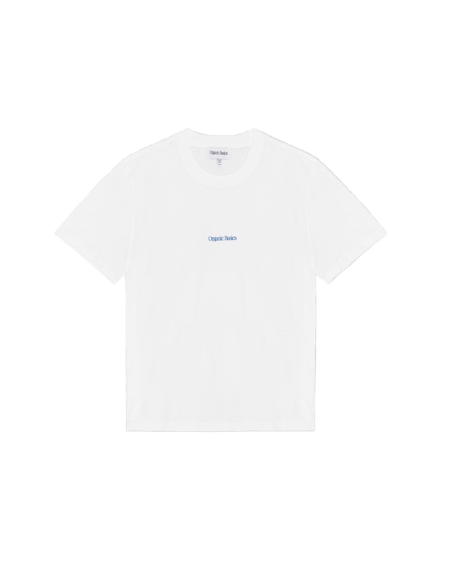 เสื้อยืด True Logo Tee สี White ทรงบ็อกซี่ แขนสั้น คอกลม ทำจากผ้าฝ้ายออร์แกนิก 100% เนื้อหนา 210 gsm พร้อมโลโก้ Organic Basics ที่ด้านหน้า – True Logo Tee in White, boxy crewneck short-sleeve T-shirt made from 100% heavyweight organic cotton with Organic Basics logo – sold by Old Pine Trees