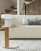 Overhang Round Table โต๊ะข้างทรงกลมดีไซน์มินิมอลโครงสร้าง cantilever ออกแบบโดย Terence Woodgate