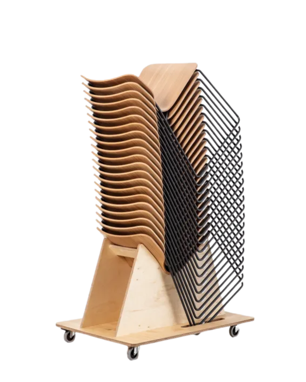 Very Good & Proper Pino Super Stacker เก้าอี้โครงเหล็ก ที่นั่ง plywood ซ้อนเก็บได้จำนวนมาก ออกแบบโดย John Tree