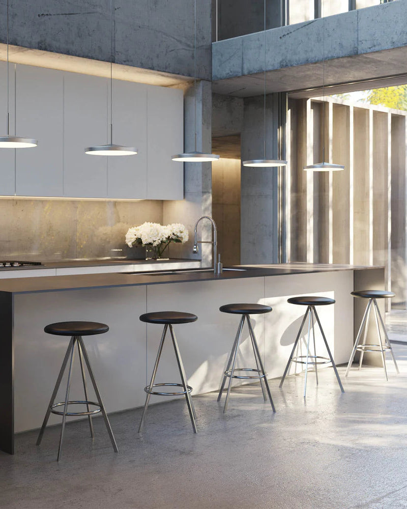 Quad-Space Stool สตูลหมุนดีไซน์มินิมอลโครงสแตนเลสสตีล ออกแบบโดย Terence Woodgate
