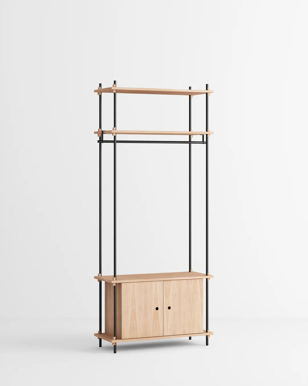 ราวแขวนผ้า MOEBE แบบโมดูลาร์ ทำจากไม้โอ๊กสไตล์สแกนดิเนเวียน นำเข้าโดย Old Pine Trees ปรับแต่งได้ไม่สิ้นสุด เพิ่มชิ้นส่วนหรือปรับรูปแบบได้ตามต้องการ โครงสร้างแบบคอมโพเนนต์ แข็งแรง ใช้งานได้นาน เหมาะสำหรับการจัดเก็บเสื้อผ้าและตกแต่งบ้านในสไตล์สแกนดิเนเวียนอย่างเป็นระเบียบ