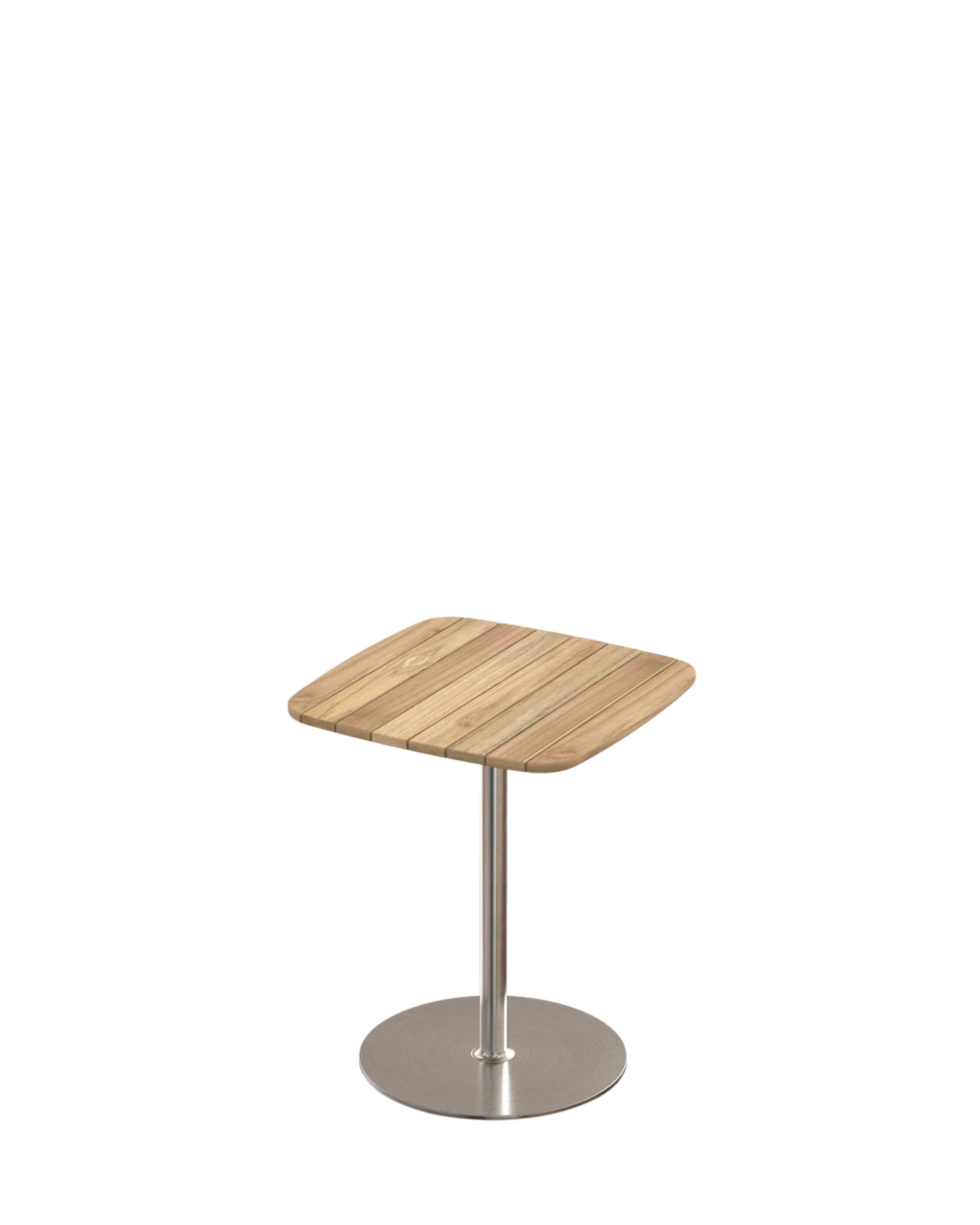 Solas Cafe Table โต๊ะคาเฟ่กลางแจ้งหน้าไม้สักฐานสแตนเลส ออกแบบโดย Matthew Hilton