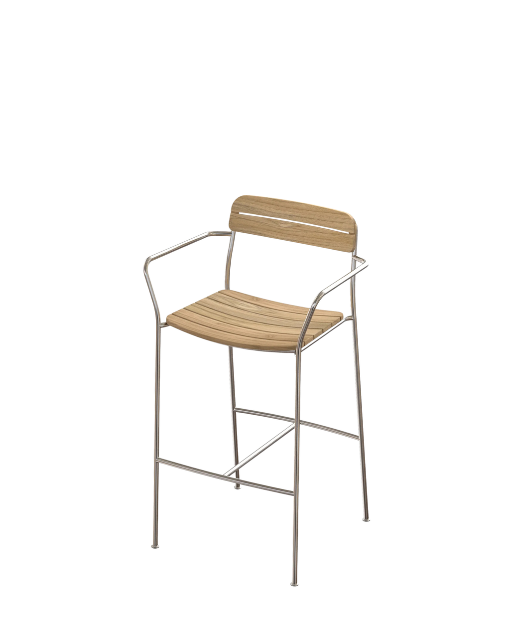Solas Bar Stool สตูลบาร์กลางแจ้งที่นั่งไม้สักโครงสแตนเลส ออกแบบโดย Matthew Hilton