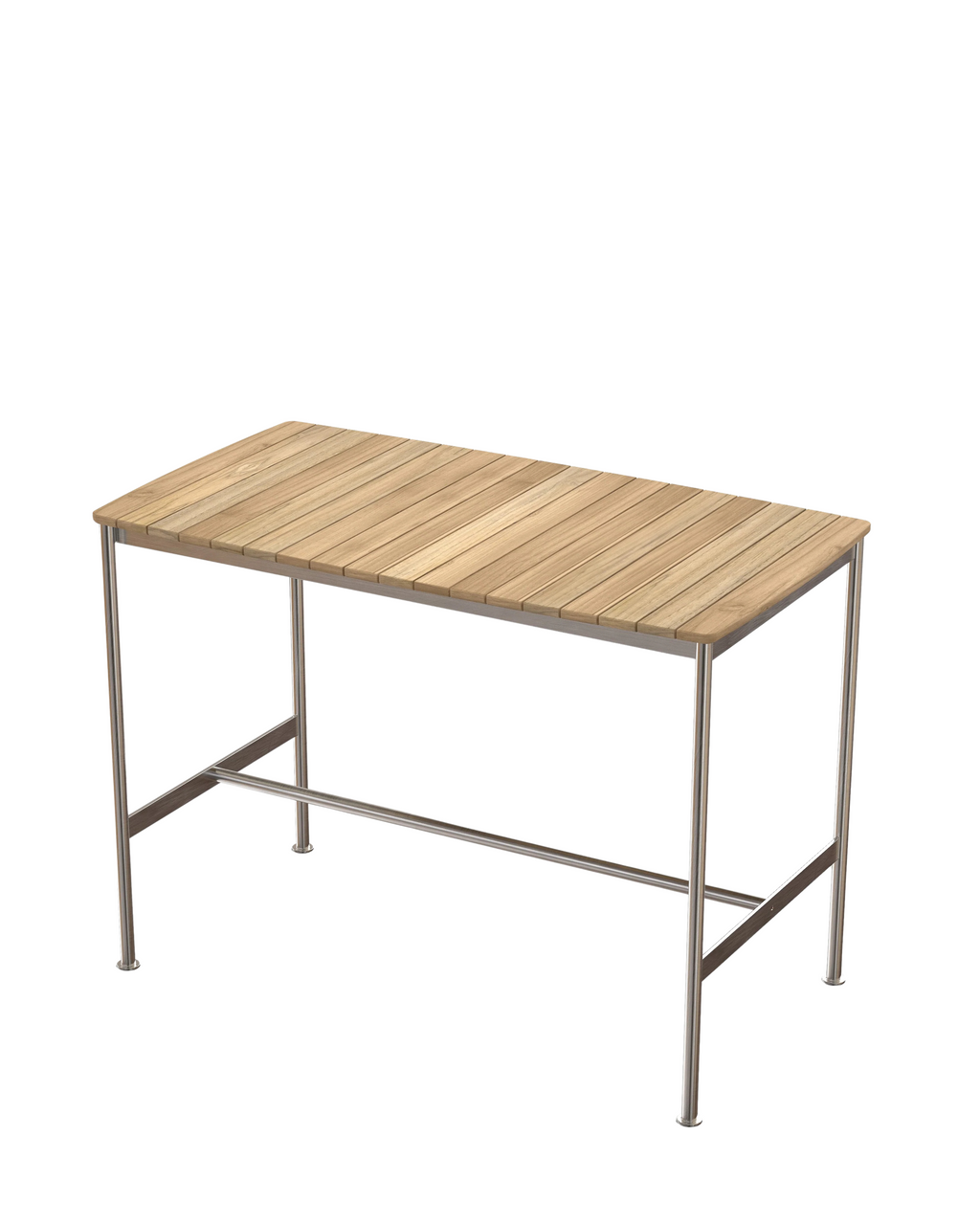 Solas Bar Table โต๊ะบาร์กลางแจ้งหน้าไม้สักโครงสแตนเลส ออกแบบโดย Matthew Hilton