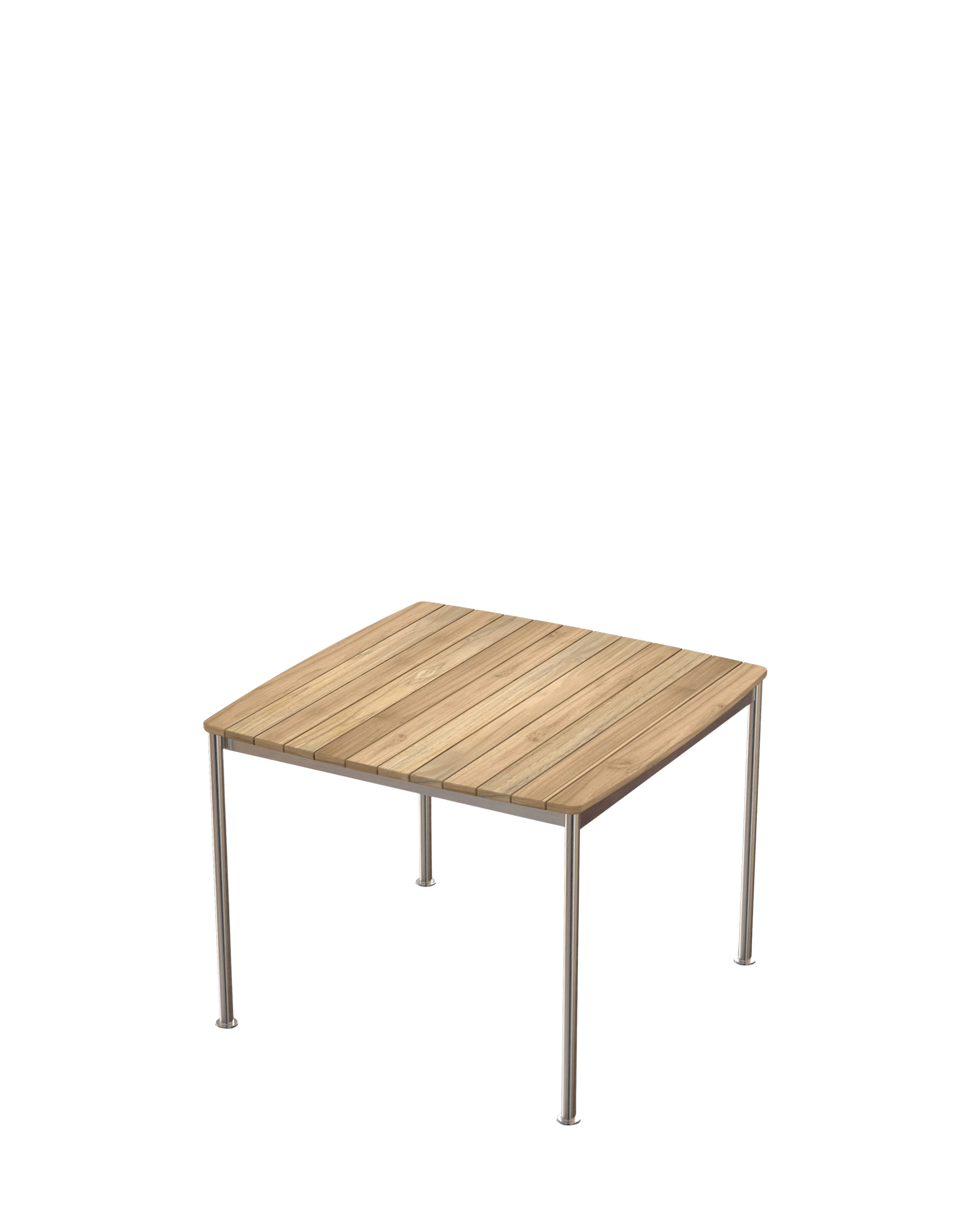 Solas Square Table โต๊ะกลางแจ้งหน้าไม้สักโครงสแตนเลส ออกแบบโดย Matthew Hilton
